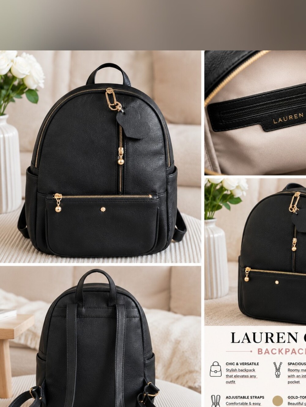 LC Lauren Conrad Black Backpack with Gold Hardware NWOT